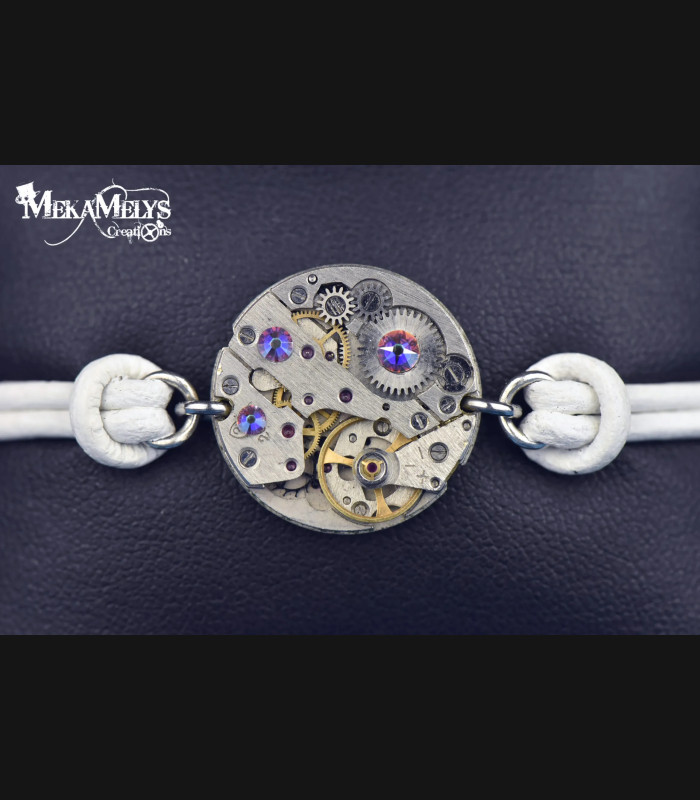 Bracelet mécanique cuir steampunk "Omicron"