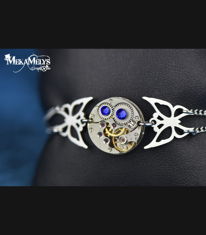 Bracelet original steampunk Papillon Morpho