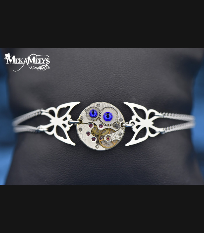 Bracelet acier inoxydable original steampunk papillon Morpho