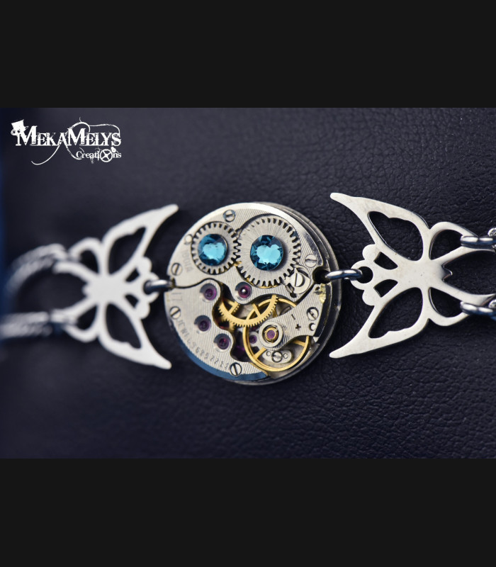 Bracelet Steampunk original Papillon Morpho | MekaMelys