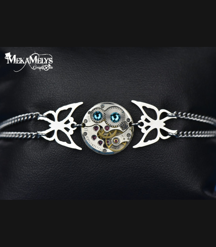 Bracelet Steampunk original Papillon Morpho | MekaMelys