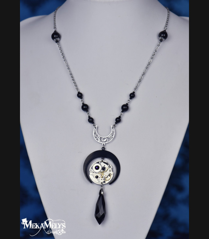 Bijoux steampunk collier Lune pierre