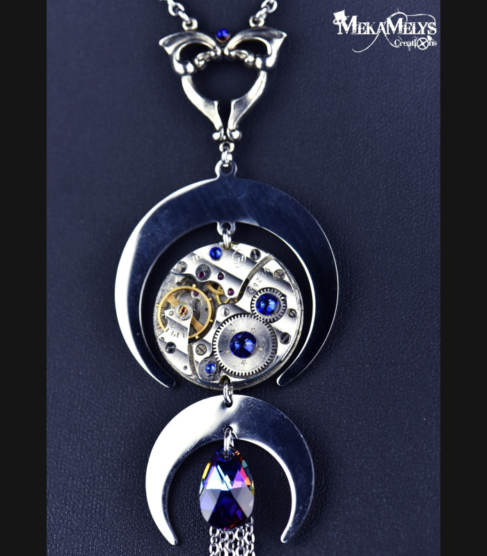 Collier original steampunk Lune Hécate