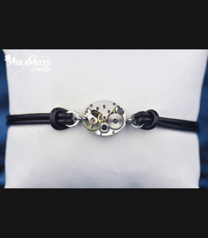 Bracelet steampunk cuir noir Ovale Delta