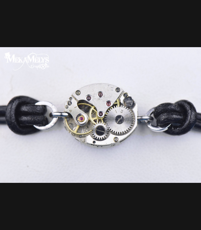 Bracelet mécanique cuir steampunk  Delta