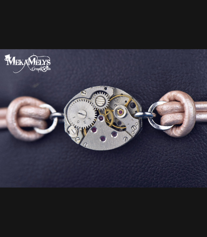 Bracelet mécanique cuir steampunk  Delta