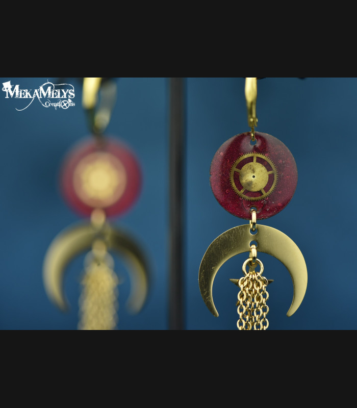 Boucles d'oreilles steampunk lune Yuna