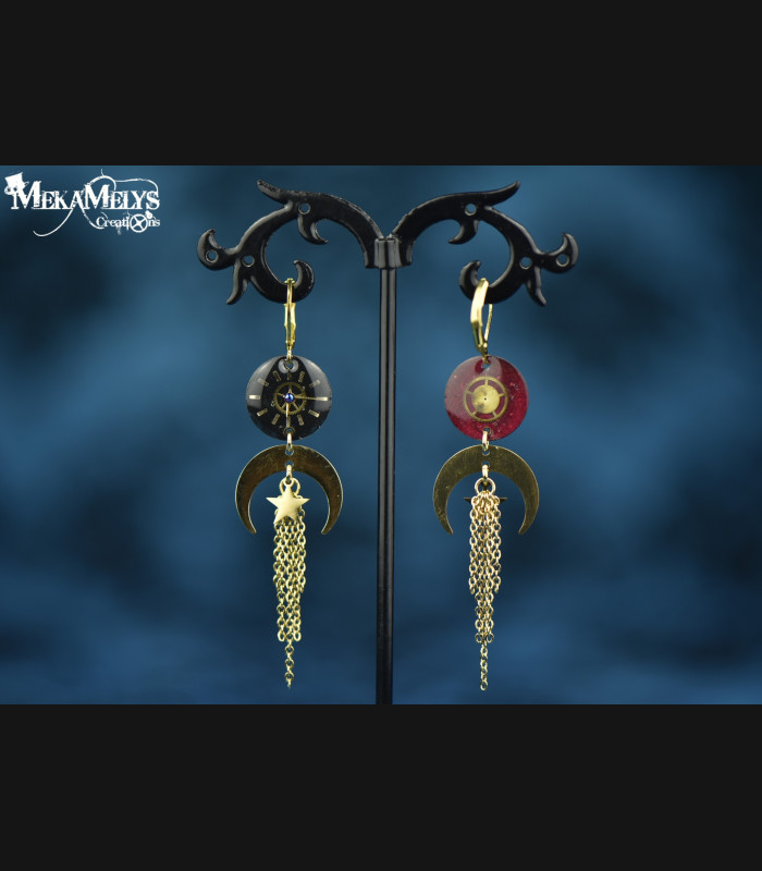 Boucles d'oreilles steampunk lune Yuna