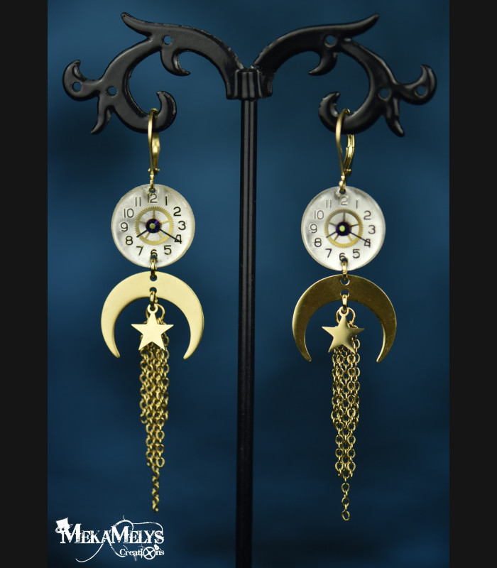 Boucles d'oreilles steampunk lune Yuna