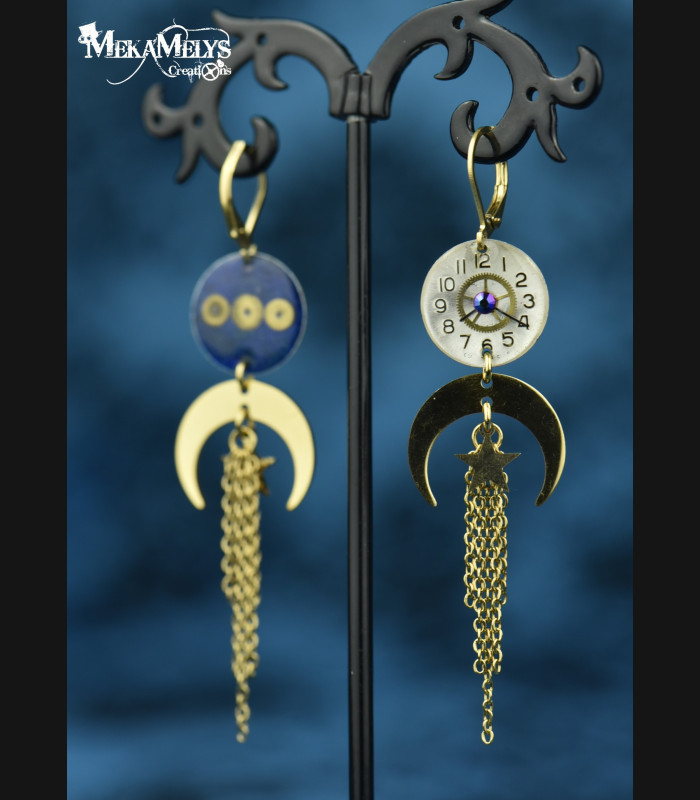 Boucles d'oreilles steampunk lune Yuna