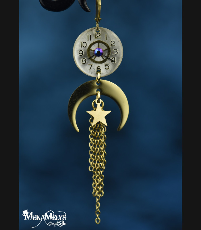 Boucles d'oreilles steampunk lune Yuna