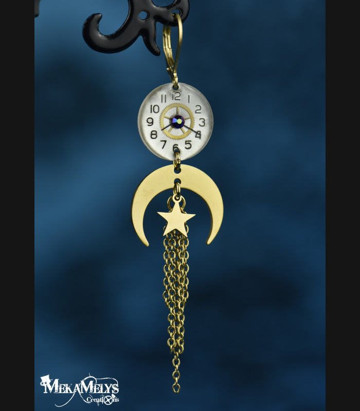 Boucles d'oreilles steampunk lune Yuna