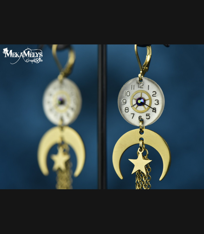 Boucles d'oreilles steampunk lune Yuna
