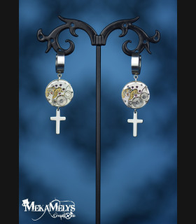Boucles d'Oreilles Steampunk Rock Croix | MekaMelys
