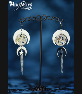 Boucles d'oreilles mécaniques steampunk Lune Hécate