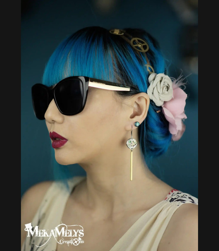 Boucles d'oreilles pendantes steampunk Pendul'or