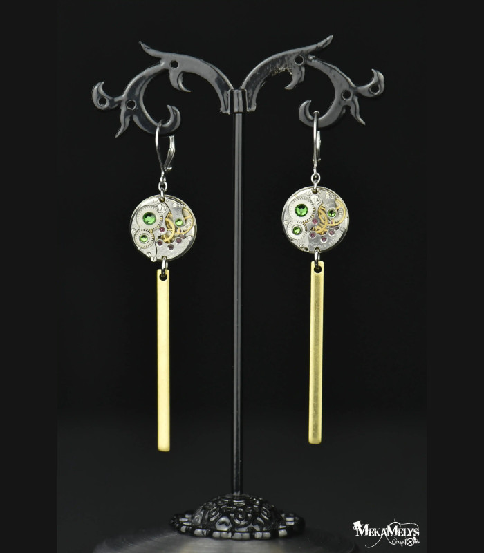 Boucles d'oreilles pendantes steampunk Pendul'or