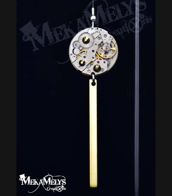 Boucles d'Oreilles Steampunk pendantes Pendul'or | MekaMelys