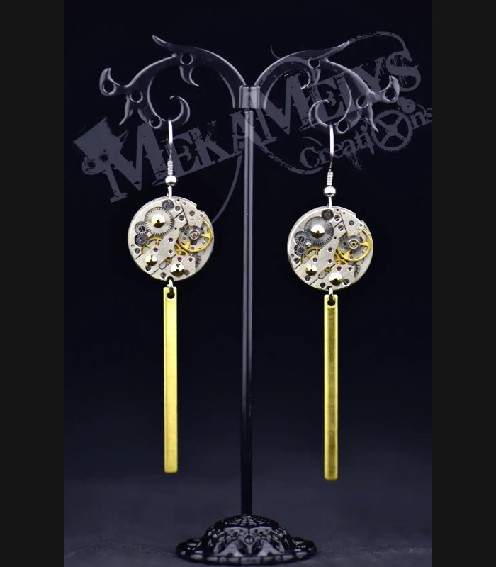 Boucles d'Oreilles Steampunk pendantes Pendul'or | MekaMelys