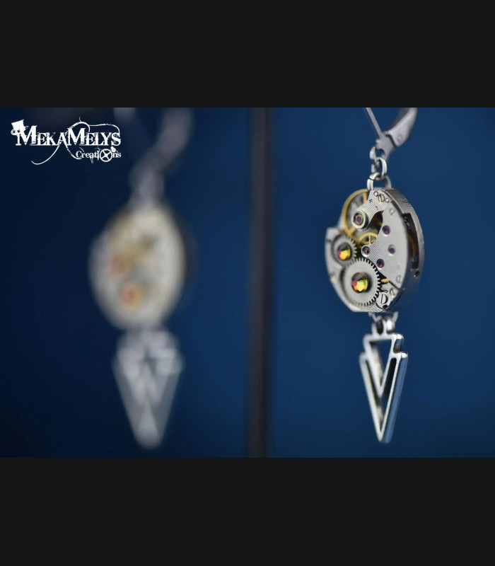 Boucles d'oreilles Rock Mécaniques - Pendentif Flèche - Bijoux Steampunk Unique