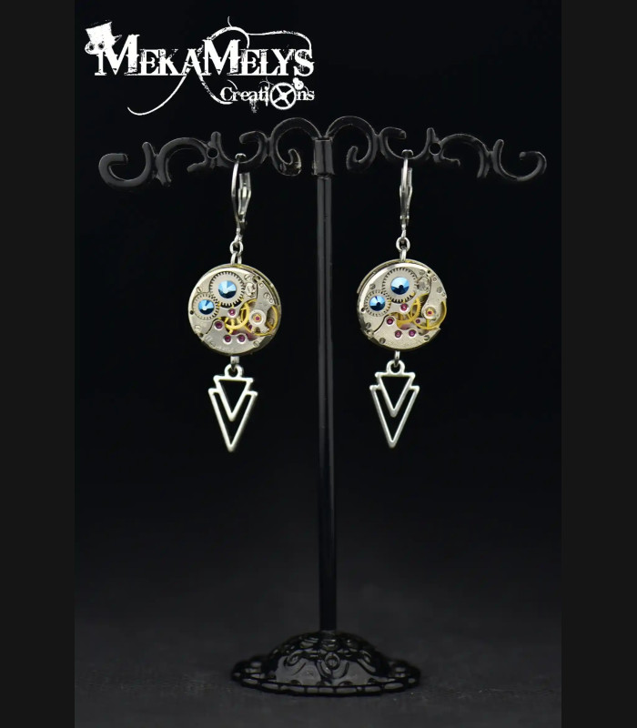 Boucles d'oreilles Rock Mécaniques - Pendentif Flèche - Bijoux Steampunk Unique
