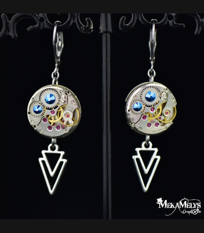 Boucles d'oreilles Rock Mécaniques - Pendentif Flèche - Bijoux Steampunk Unique