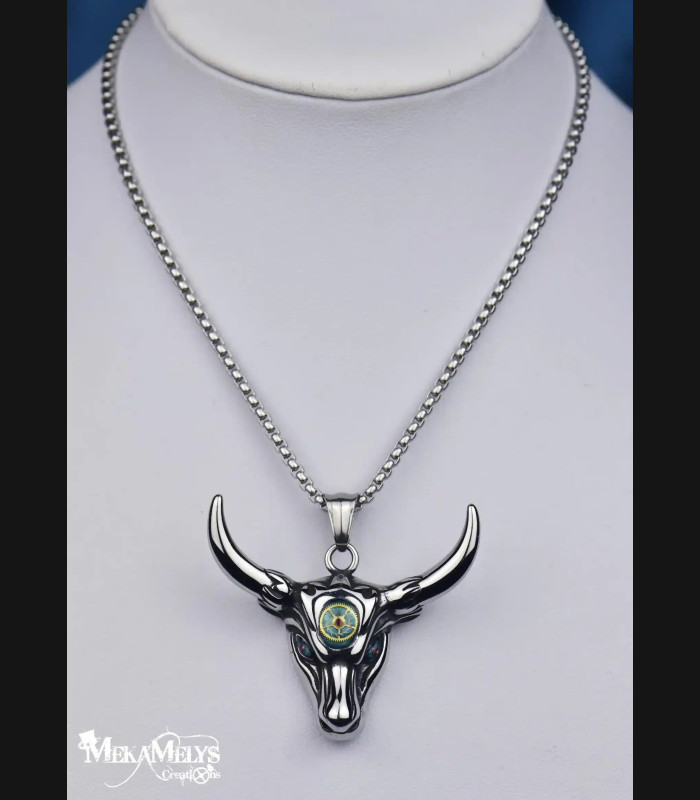 Collier Pendentif Taureau Steampunk Acier Inoxydable