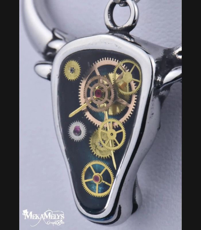 Collier Pendentif Taureau Steampunk Acier Inoxydable