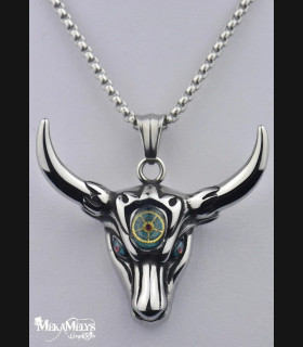 Collier Pendentif Taureau Steampunk Acier Inoxydable