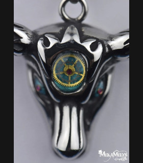 Collier Pendentif Taureau Steampunk Acier Inoxydable