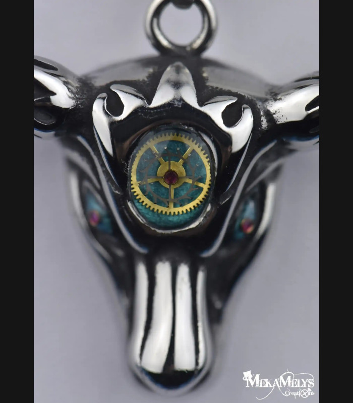Collier Pendentif Taureau Steampunk Acier Inoxydable