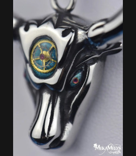 Collier Pendentif Taureau Steampunk Acier Inoxydable