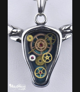 Collier Pendentif Taureau Steampunk Acier Inoxydable