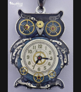 Collier Hibou Steampunk Argenté - Pendentif Mécanique avec Cristaux Swarovski®