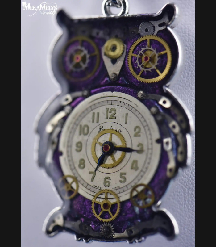 Collier Hibou Steampunk Argenté - Pendentif Mécanique avec Cristaux Swarovski®