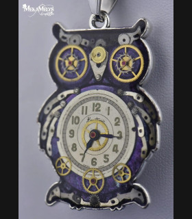 Collier Hibou Steampunk Argenté - Pendentif Mécanique avec Cristaux Swarovski®