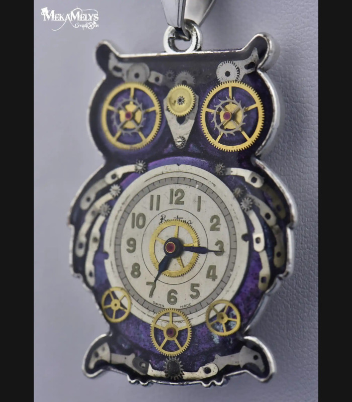 Collier Hibou Steampunk Argenté - Pendentif Mécanique avec Cristaux Swarovski®