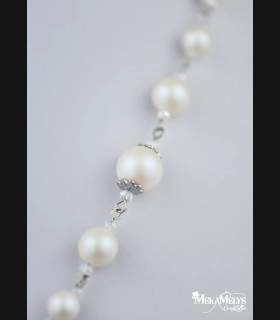 Chapelet Croix Argent Perles Blanches - Bijou Original Steampunk