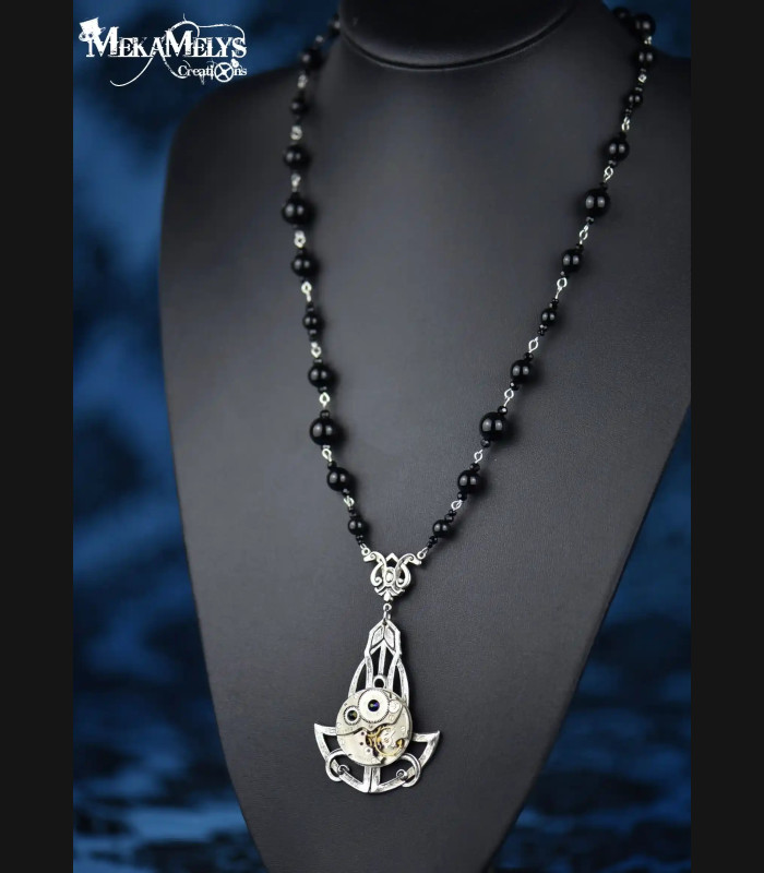 Collier Steampunk Noir et argent Inkaras