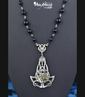 Collier Steampunk Noir et argent Inkaras