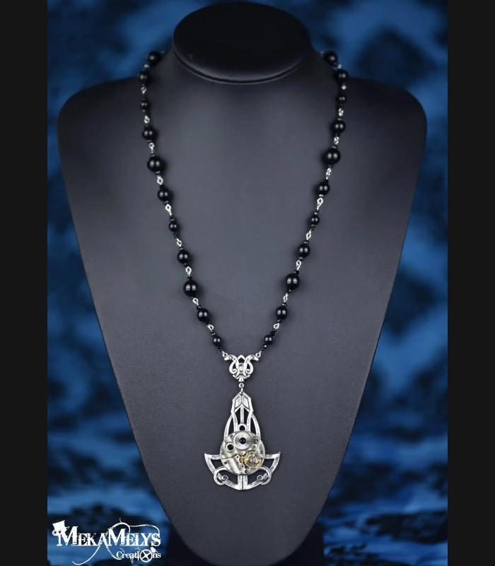 Collier Steampunk Noir et argent Inkaras