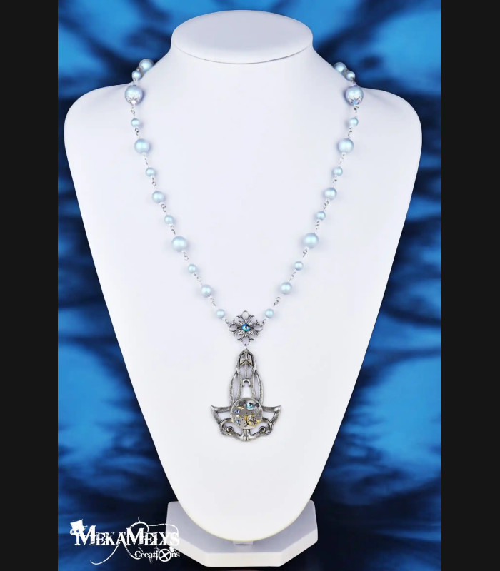 Collier Steampunk Rock Chic Noir et Argent | MekaMelys