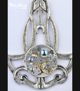 Collier Steampunk Rock Chic Noir et Argent | MekaMelys