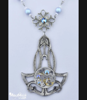 Collier Steampunk Rock Chic Noir et Argent | MekaMelys