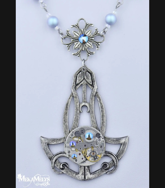 Collier Steampunk Rock Chic Noir et Argent | MekaMelys