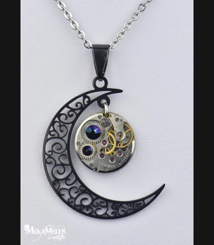 Collier lune Steampunk Artémis