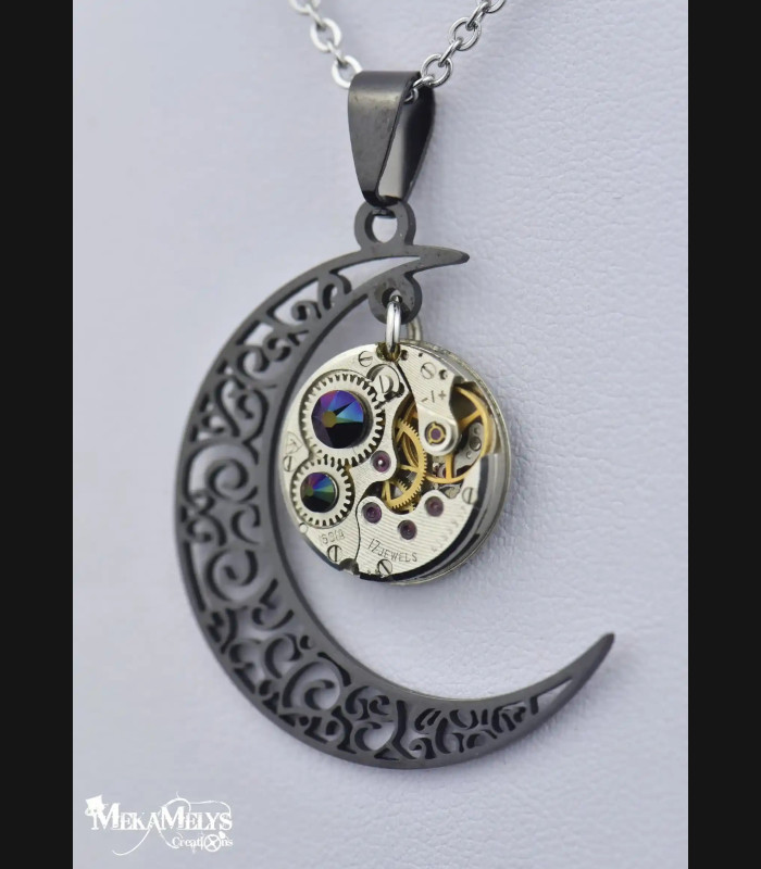 Collier lune Steampunk Artémis
