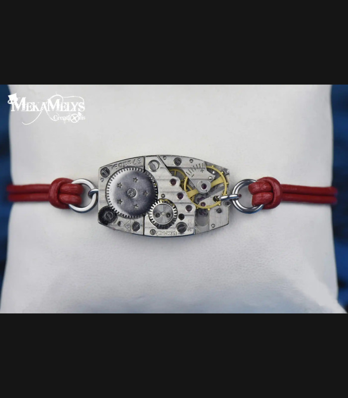 Bracelet steampunk mécanique cuir Epsilon