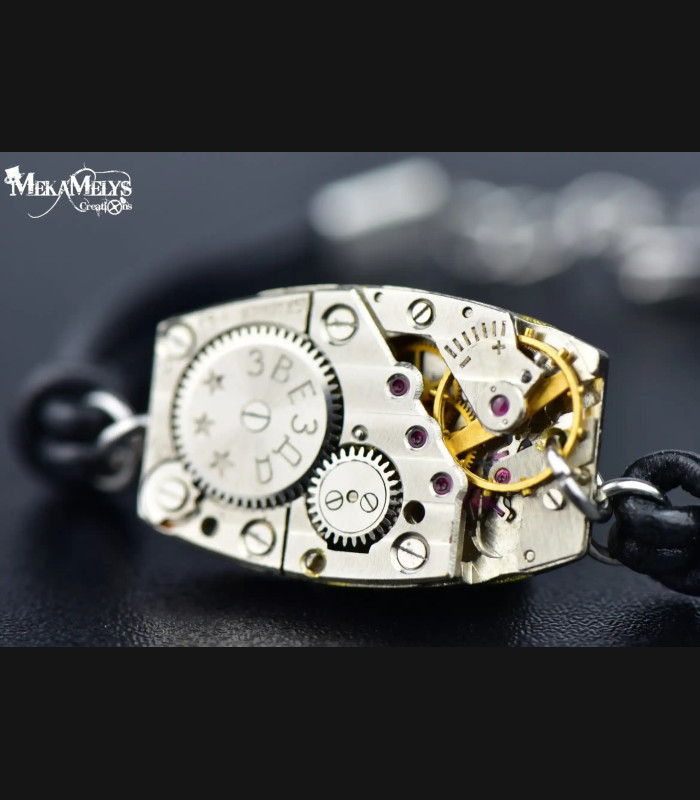 Bracelet Steampunk mécanique cuir Epsilon | MekaMelys