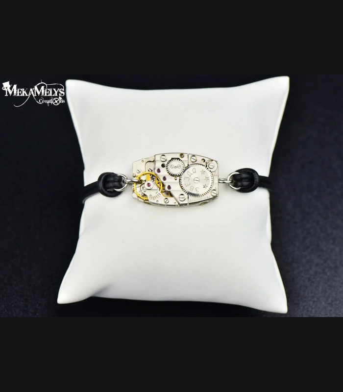 Bracelet Steampunk mécanique cuir Epsilon | MekaMelys